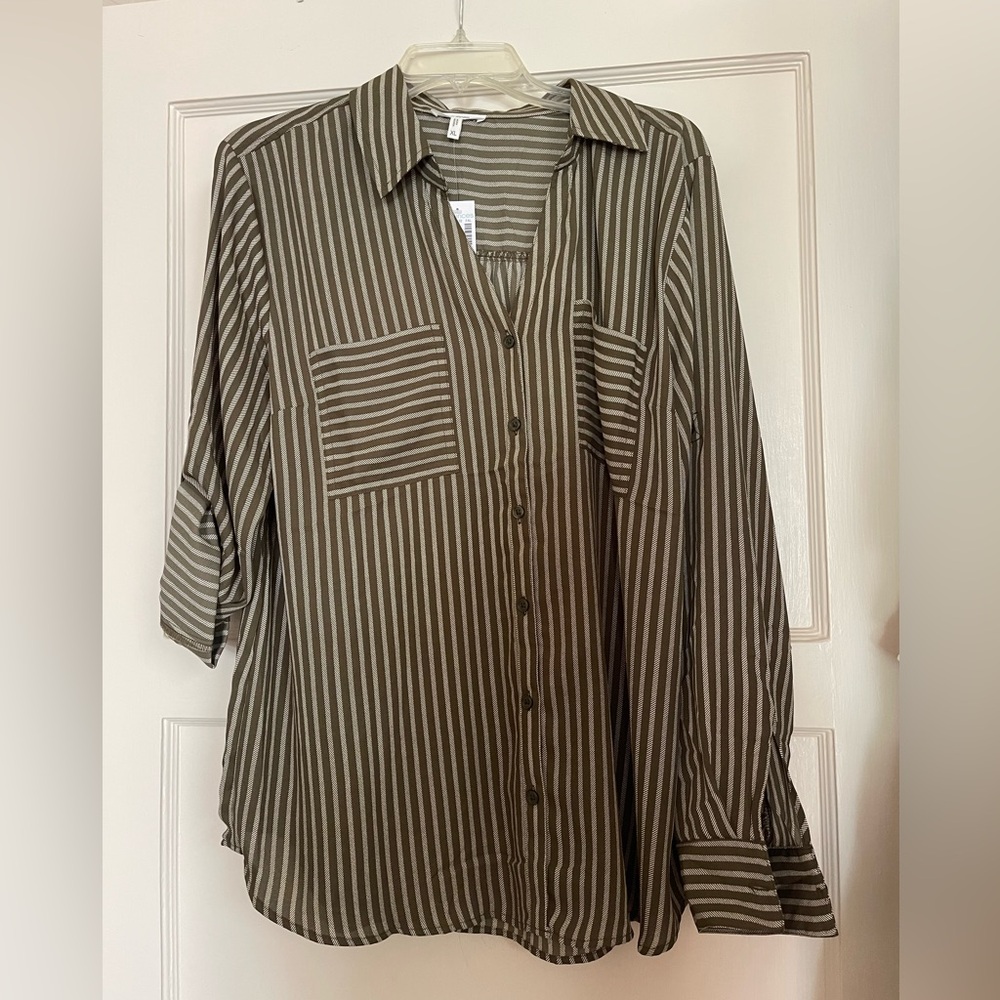 Maurice’s olive green striped dressy blouse, size XL, NWT